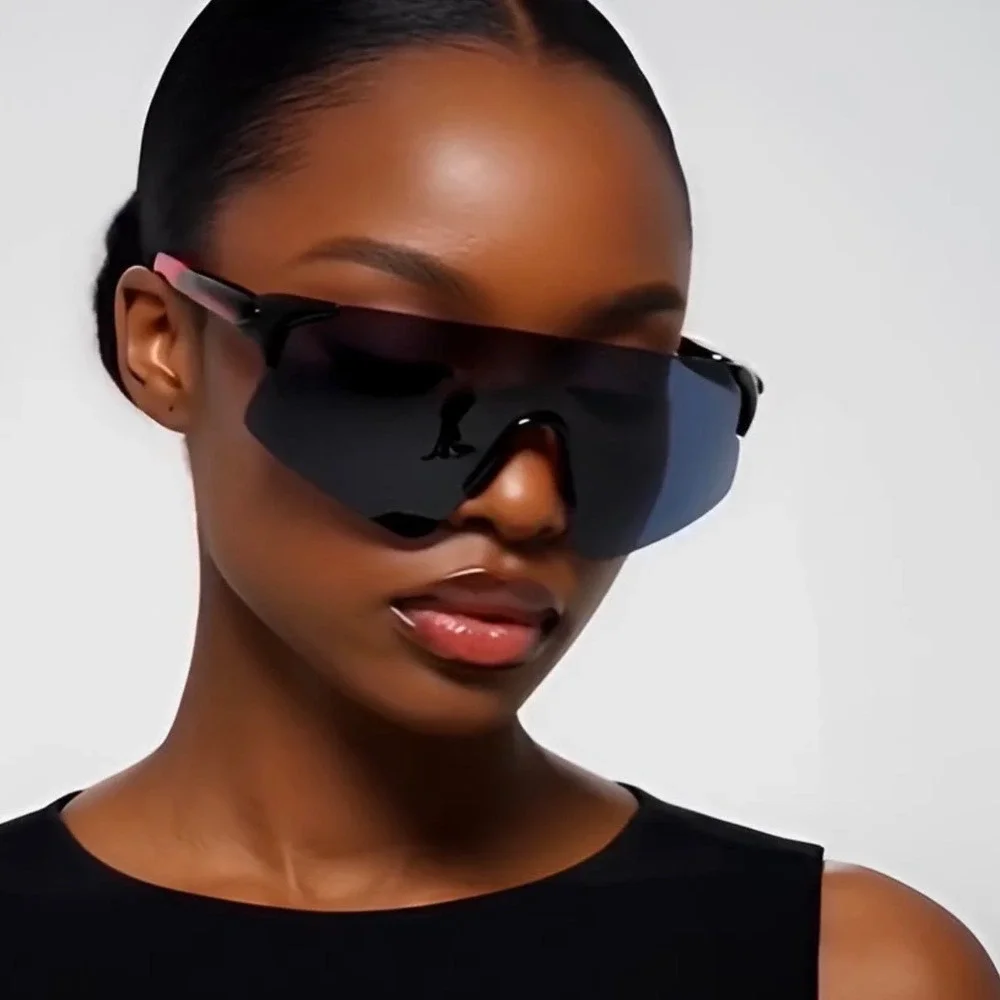 Women Oversized‎ Shield Sunglasses Black Red Wrap Around Sporty Futuristic Gafas